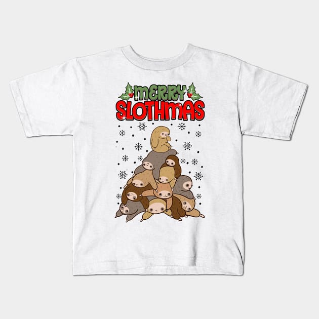 Merry Slothmas Funny Sloth Christmas Sweater Kids T-Shirt by KsuAnn